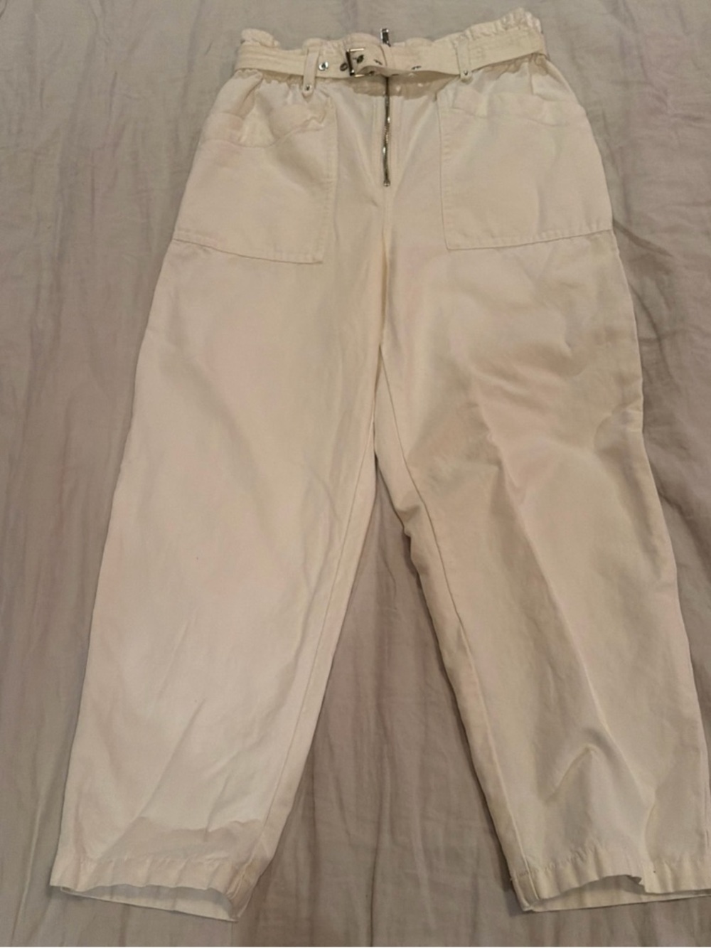 Banana Republic Cream High-Waist Wide-Leg Utility Pants with Belt